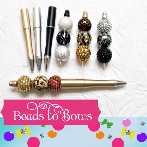 3 for 5.00 DIY Gold Bubblegum Beadable Pen Blanks, Beadable Pen, DIY Plastic Beadable Pens, Black Ink