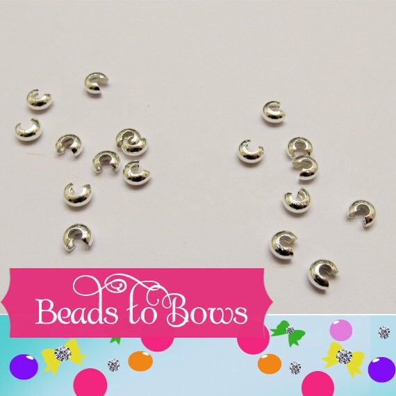 3mm Crimp beads covers, Crimp bead covers 3mm wide, Beasding Supply, Silver crimp bead covers, Covers fro crimp beads, 25 ct 50ct. 100 ct.