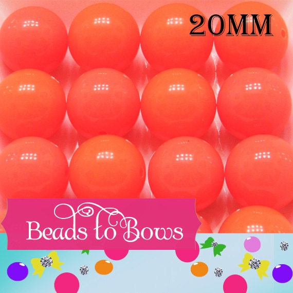 10 Neon ORANGE 20mm BUBBLEGUM beads chunky bead solid Neon bubblegum bracelet bead childs necklace bead acrylic bubblegum beads