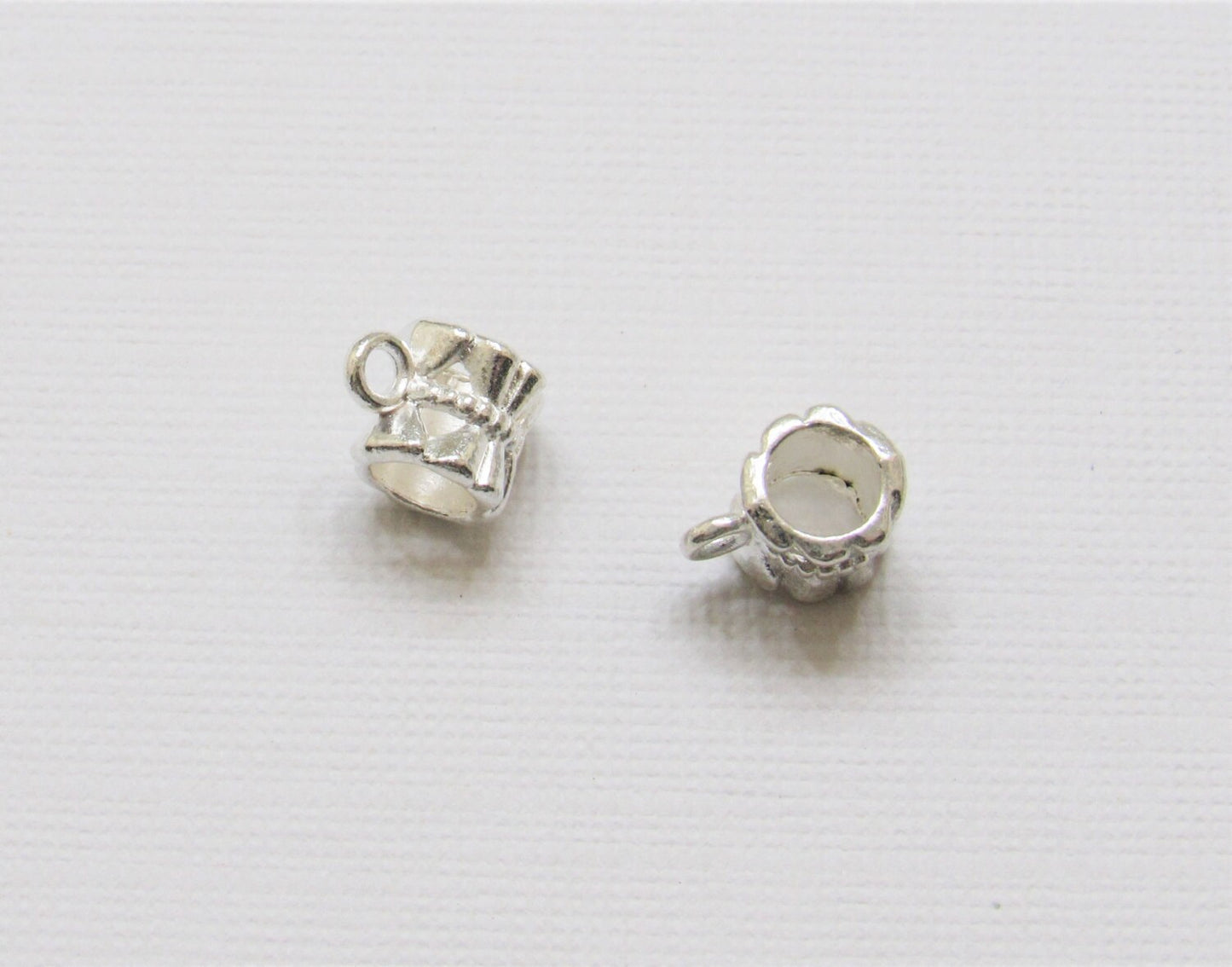 QTY 20 Silver European Charm Hanger 11mm X 7mm used for dangling charms, fits most charm braclets, inner Diameter of 5mm. Charm bead holder