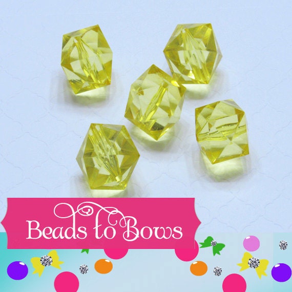 20 mm Yellow Faceted Ice Cube Beads, Chunky Ice Cube Bead, Bubblegum Bead, Square Transparent Beads, Chunky Necklace Bead