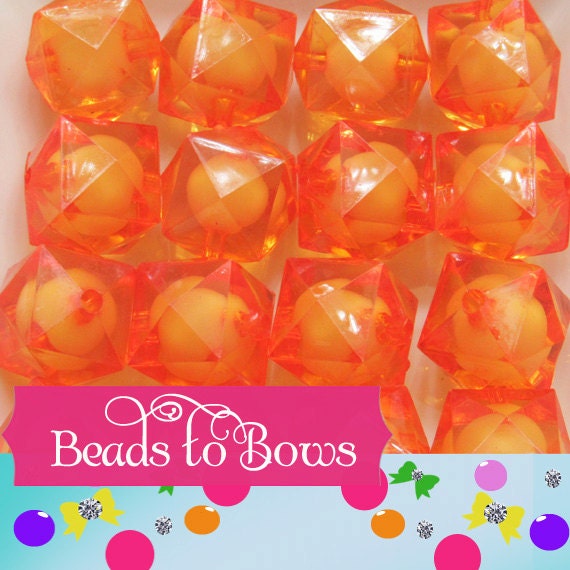 Orange 20mm Transparent Beads, Bead In A Bead Bubblegum Bead, Chunky Bead Supply , Chunky Bead Bubblegum Bead