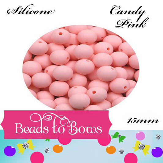 Silicone solids 15mm Candy Pink Silicone Bead, Teething Silicone Beads, Beadable Pen Beads