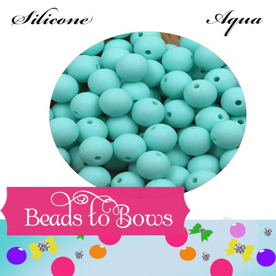 Silicone solids 15mm Aqua Silicone Beads, Solid White Silicone beads, Key Ring Beads, Food Grade Silicone Beads