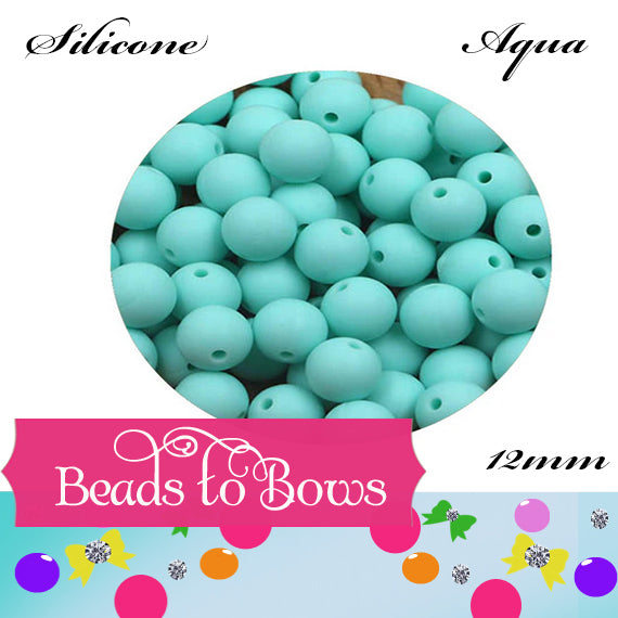 Silicone solids 15mm Aqua Silicone Beads, Solid White Silicone beads, Key Ring Beads, Food Grade Silicone Beads