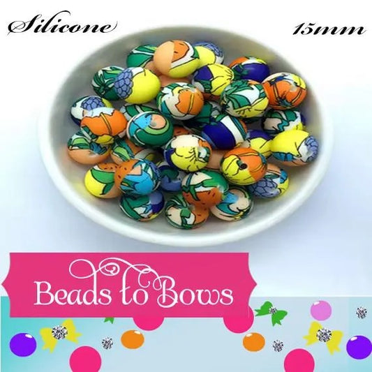 15mm Cuckoo Print  Silicone Beads, Beadable Pen Beads, Teething Beads, Key Chain Beads