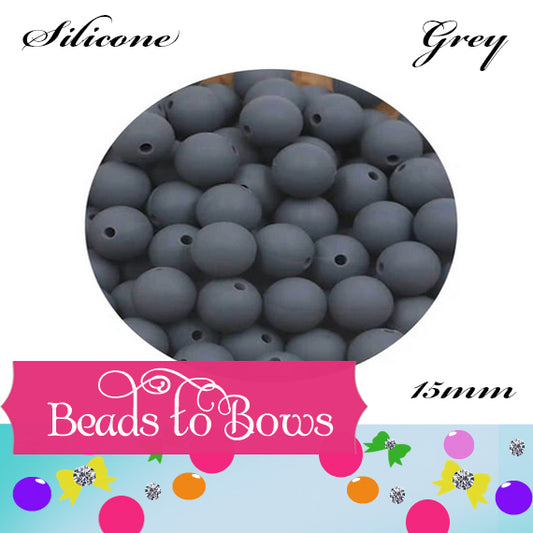 Silicone solids 15mm Grey Silicone Beads, Solid White Silicone beads, Key Ring Beads, Food Grade Silicone Beads