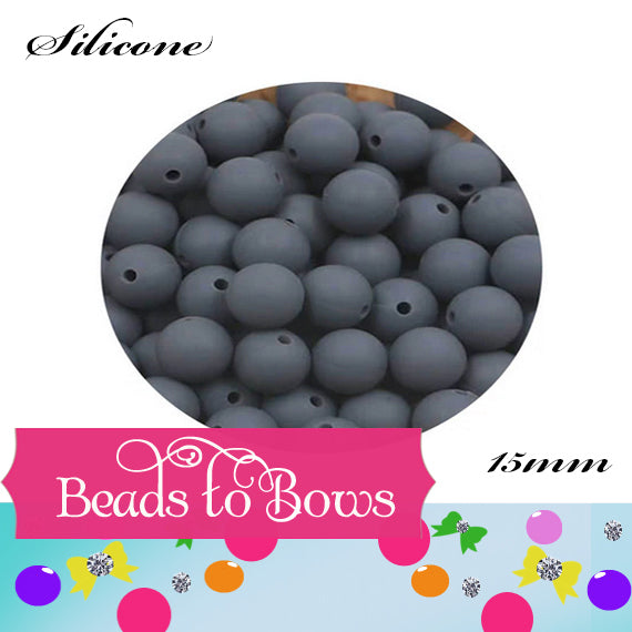 Silicone solids 15mm Grey Silicone Beads, Solid White Silicone beads, Key Ring Beads, Food Grade Silicone Beads