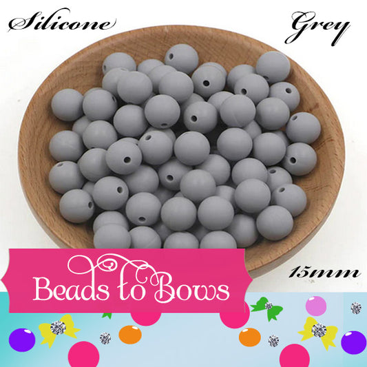 Silicone solids 15mm Light Grey Silicone Beads, Solid White Silicone beads, Key Ring Beads, Food Grade Silicone Beads (Copy)