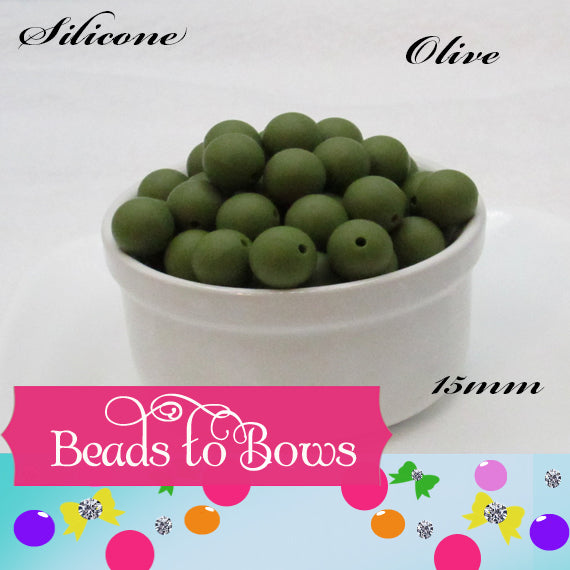 Silicone solids 15mm Olive Silicone Beads, Solid Lime Silicone