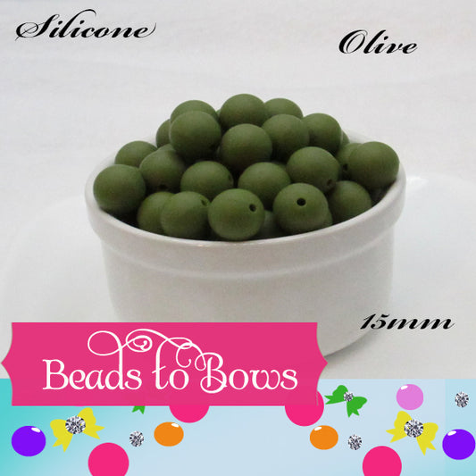 Silicone solids 15mm Olive Silicone Beads, Solid Lime Silicone