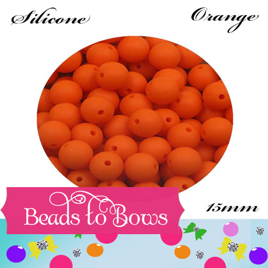 Silicone solid 15mm Orange Silicone Bead, Teething Silicone Beads, DIY Pen, Teething