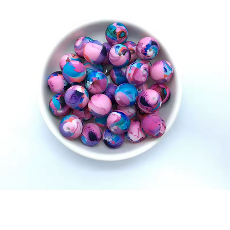 Silicone prints, 15mm Pink Blue Purple abstract  Printed Silicone Bead