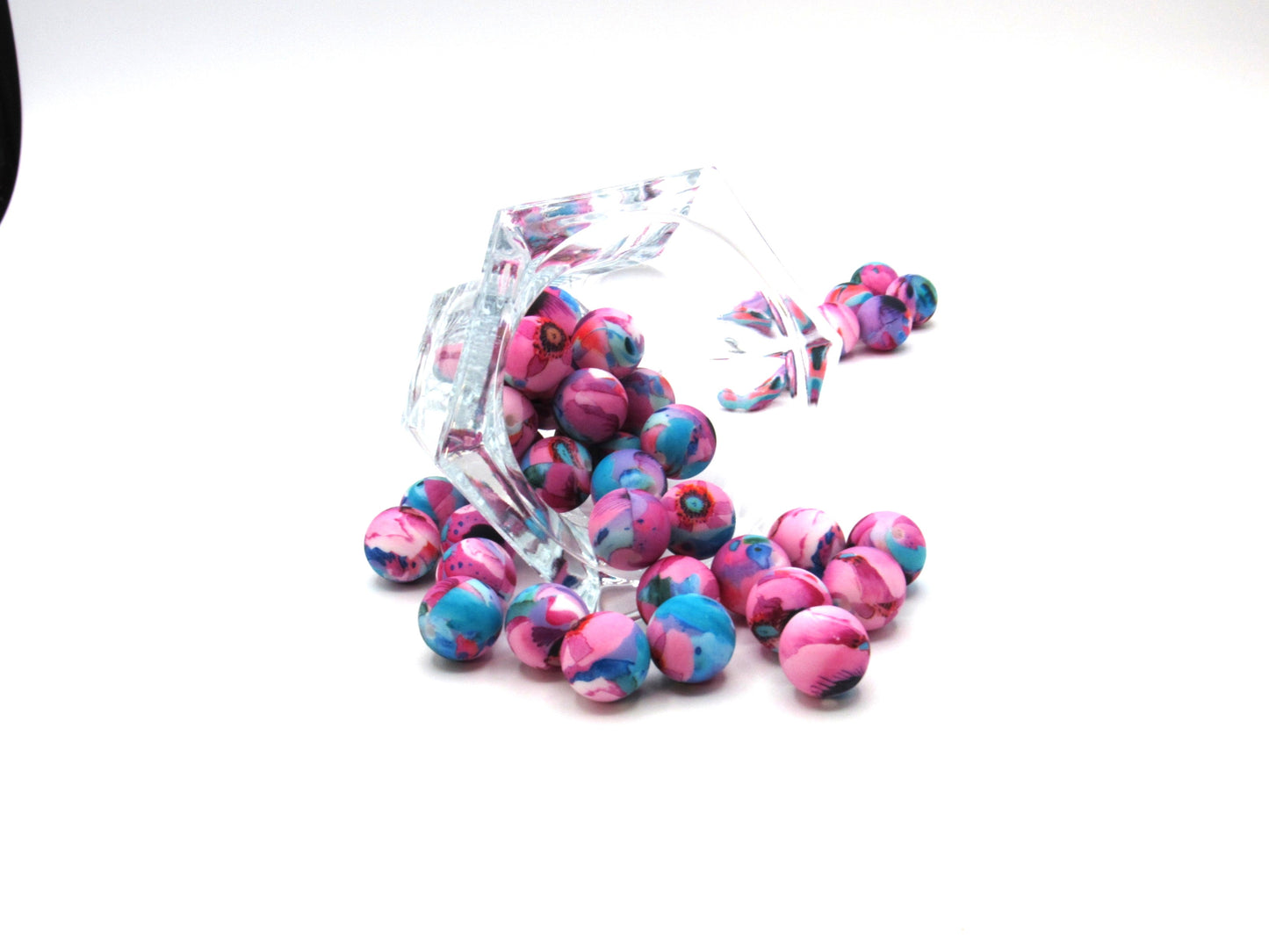Silicone prints, 15mm Pink Blue Purple abstract  Printed Silicone Bead
