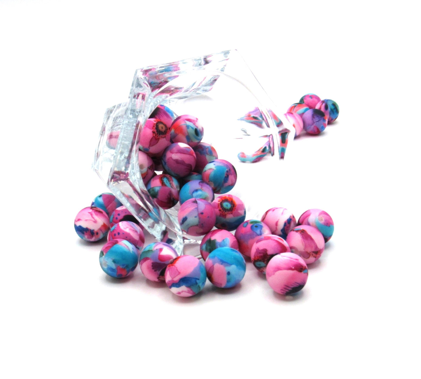 Silicone prints, 15mm Pink Blue Purple abstract  Printed Silicone Bead