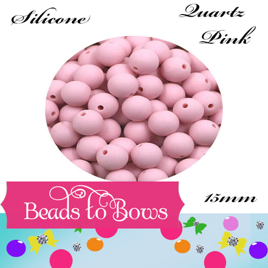 Silicone solids 15mm Quartz Pink Silicone Bead, Teething Silicone Beads, Beadable Pen Beads