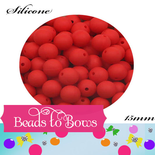 Silicone solids 15mm Scarlet Silicone Bead, Teething Silicone Beads, Beadable Pen Beads