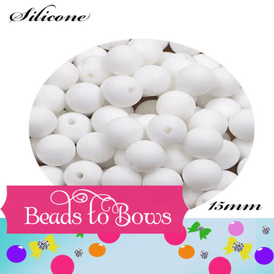 Silicone solids 15mm White Silicone Beads,  Solid White Silicone beads, Key Ring Beads, Food Grade Silicone Beads