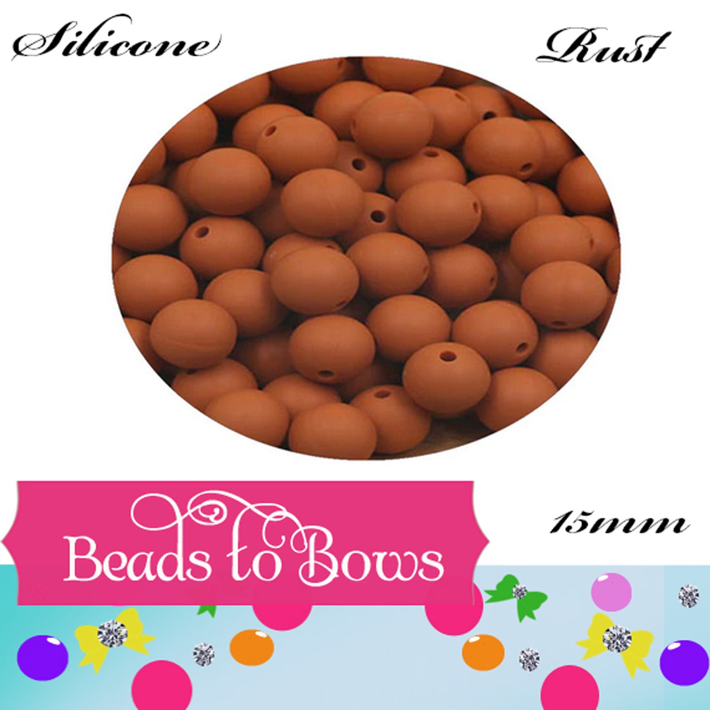 Silicone solids 15mm Rust Silicone Bead, Teething Silicone Beads, Beadable Pen Beads