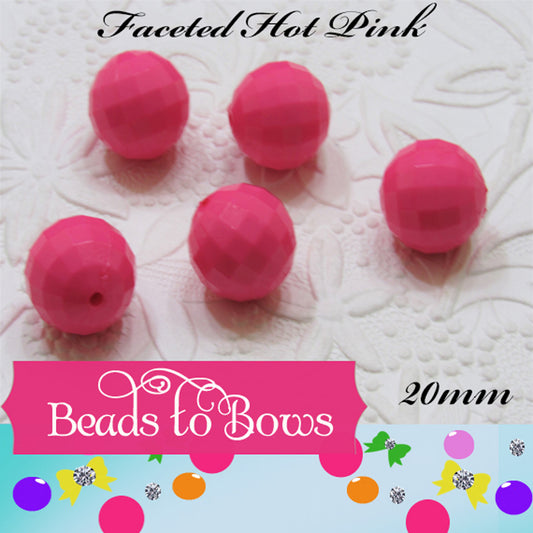 Faceted 20mm Hot Pink Disco Bubblegum Beads