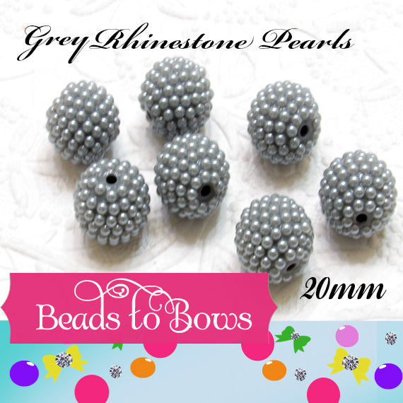 Rhinestone pearls 20mm, Grey Pearl, Rhinestone Pearl beads, Bubblegum Pearls