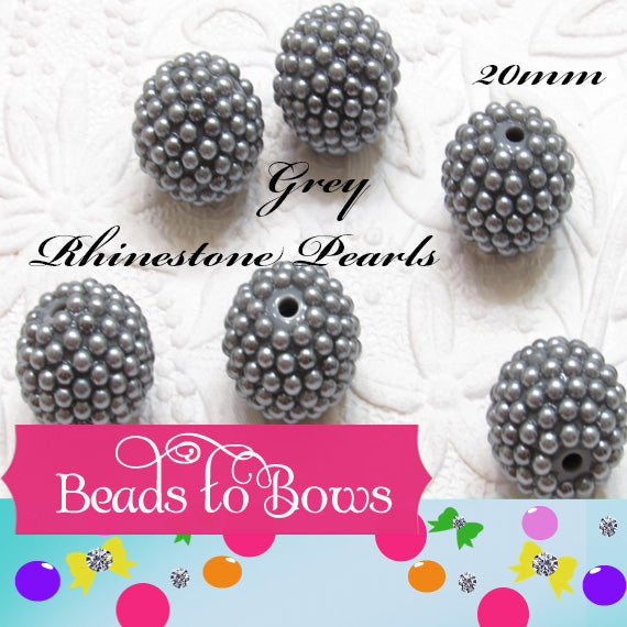 Rhinestone pearls 20mm, Grey Pearl, Rhinestone Pearl beads, Bubblegum Pearls