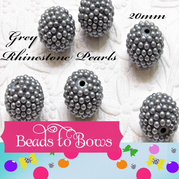 Rhinestone pearls 20mm, Grey Pearl, Rhinestone Pearl beads, Bubblegum Pearls