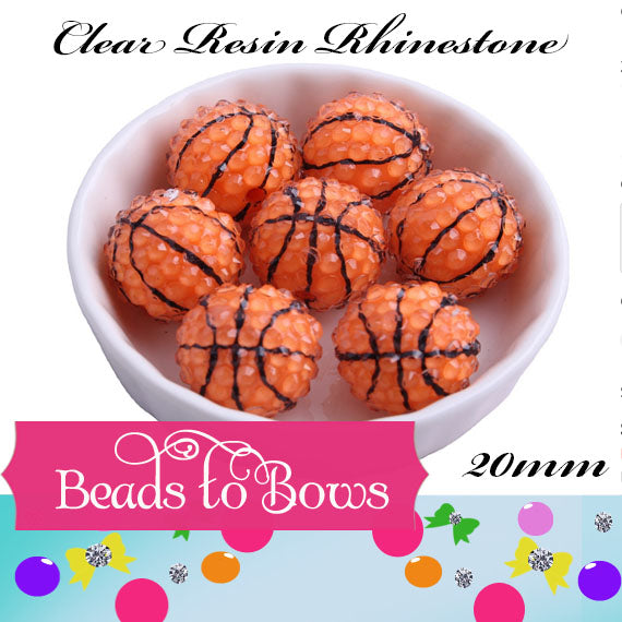 20mm Rhinestone Basket Ball Beads, Orange Basketball Beads, Bubblegum Beads, Chunky Necklace Supply Bead, Basketball Mom Sports Bead (Copy)