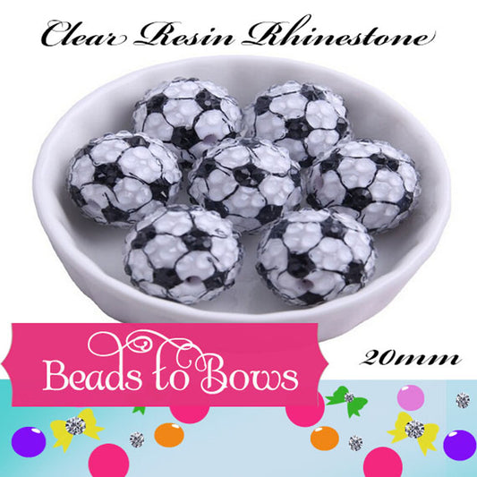 20mm Rhinestone Soccer Ball Beads, Clear Black and White Soccer Beads, Bubblegum Soccer Ball Beads, Chunky Necklace Supply Bead, Soccer Mom Sports Bead (Copy) (Copy)