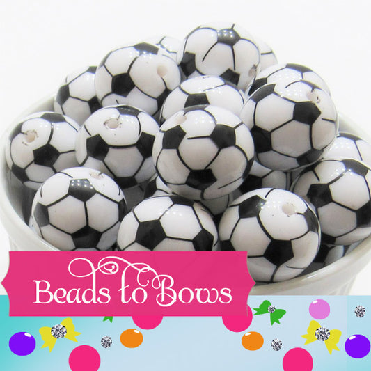 20mm White and Back Soccer Ball Beads - Sports Chunky Necklace Beads