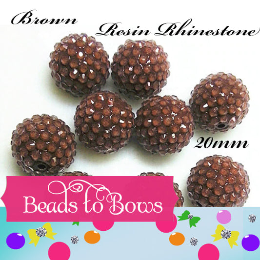 20mm Brown Rhinestone Beads - Clear Chunky Gumball Beads, Bubblegum Bead Supply (10 Count)