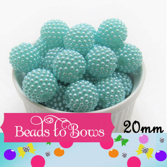 20mm Aqua Rhinestone Pearl Beads - Elegant Bubblegum Pearls, Crystal Blue Jewelry Supply