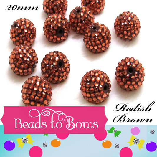 20mm Reddish Brown AB Rhinestone Beads - Chunky Bubblegum Beads, Earth Tone Rainbow Sparkle Jewelry Supply