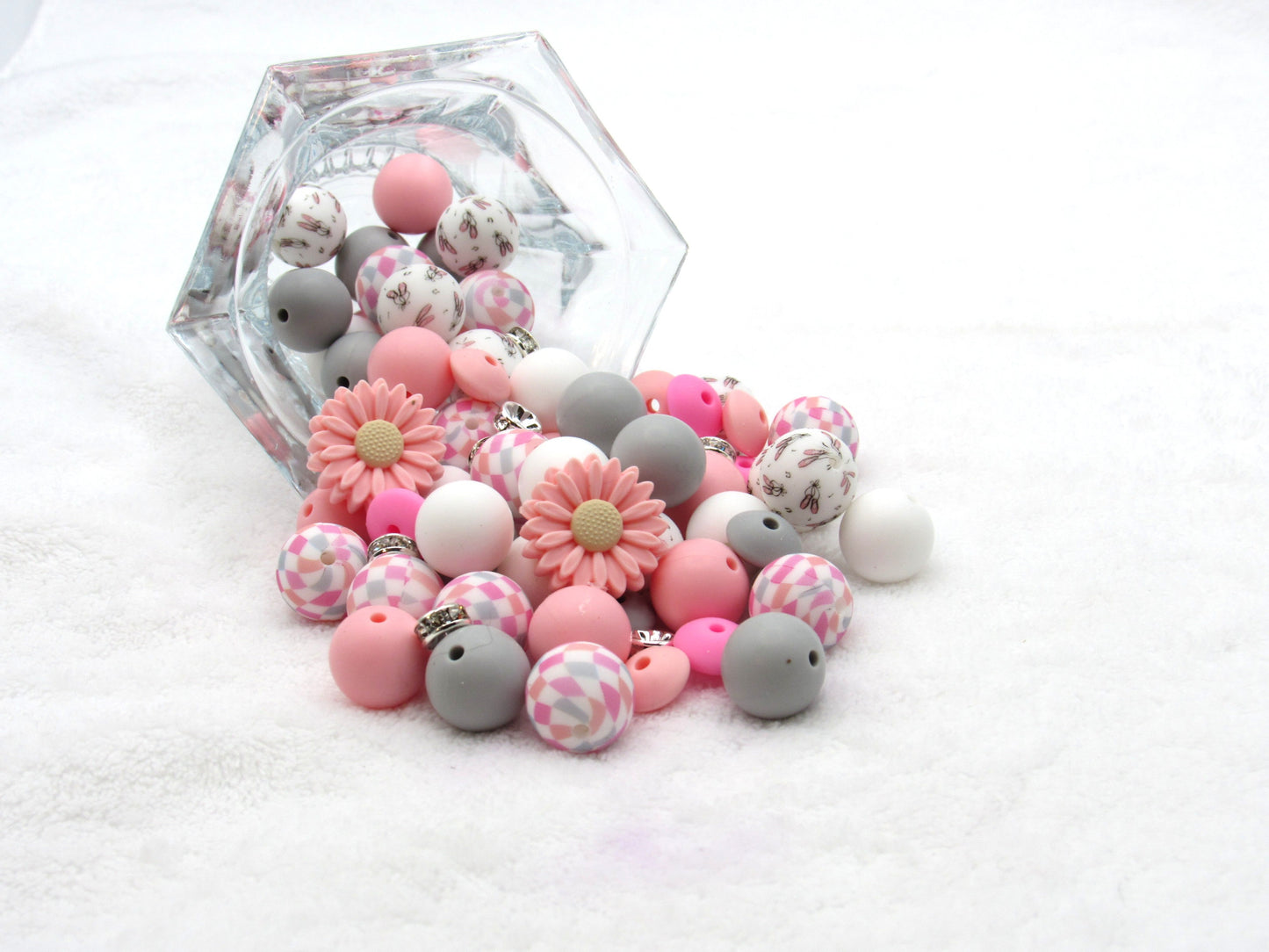 Silicone bead mix 15mm Ballet bead mix in shades of Pink and grey