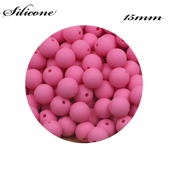 Silicone solids 15mm Hot Pink Silicone Bead, Teething Silicone Beads, Beadable Pen Beads