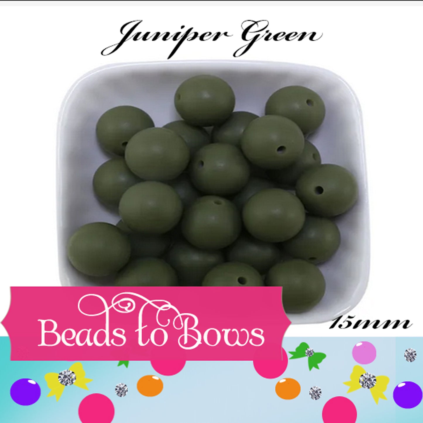 Silicone solids 15mm Juniper Green Teething Beads, beadable pen beads, Silicone Beads, (Copy)