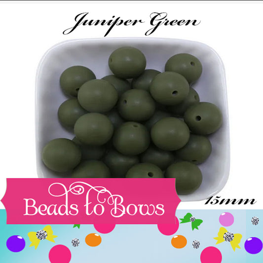 Silicone solids 15mm Juniper Green Teething Beads, beadable pen beads, Silicone Beads, (Copy)