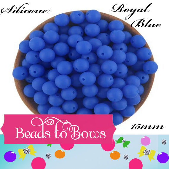 Silicone solids 15mm Royal Blue Silicone Bead, Teething Silicone Beads, Beadable Pen Beads
