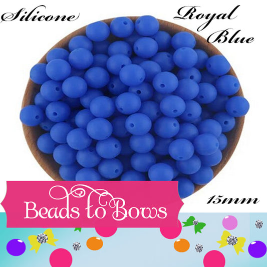 Silicone solids 15mm Royal Blue Silicone Bead, Teething Silicone Beads, Beadable Pen Beads