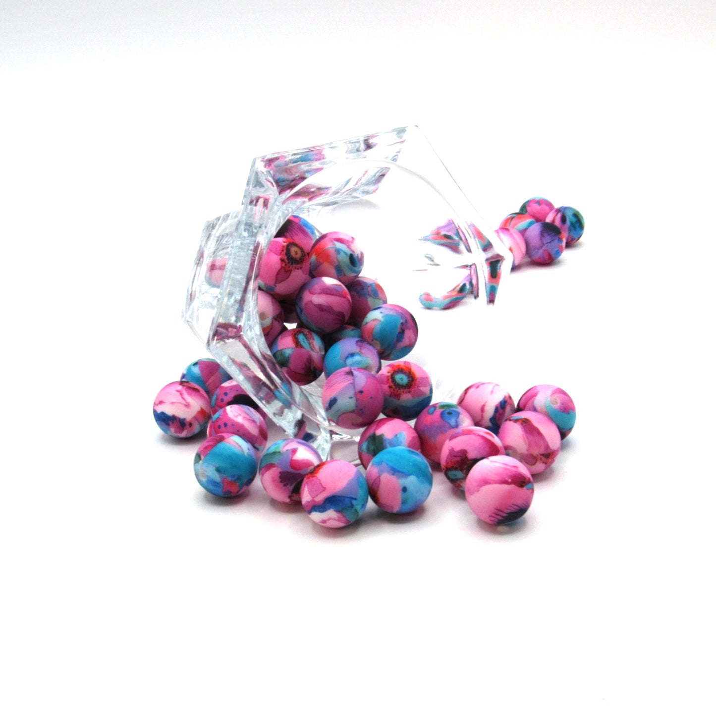 Silicone prints, 15mm Pink Blue Purple abstract  Printed Silicone Bead