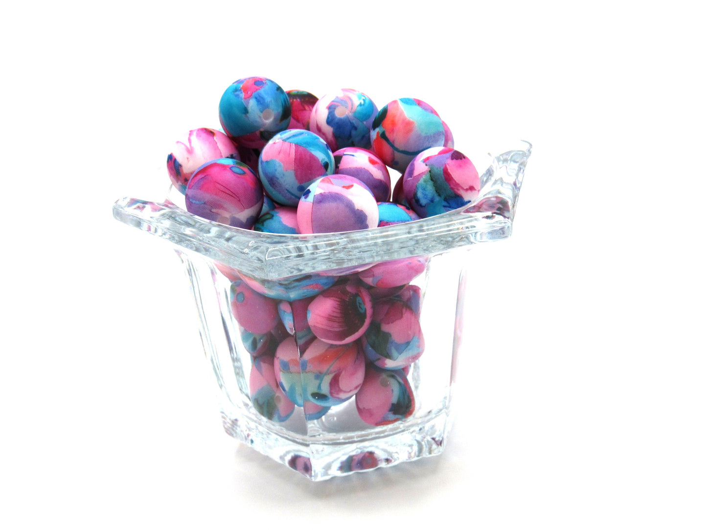 Silicone prints, 15mm Pink Blue Purple abstract  Printed Silicone Bead