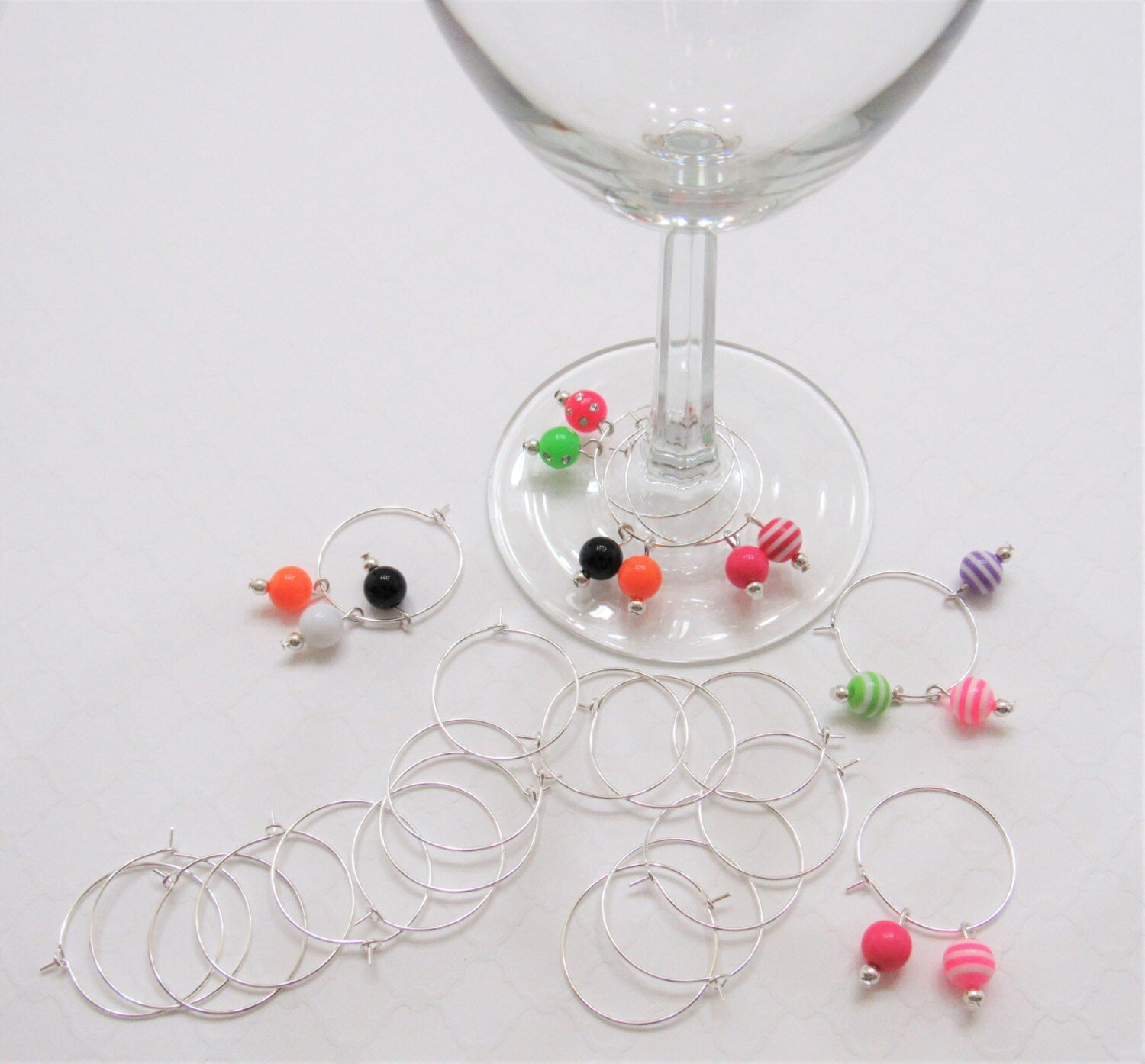 25mm Wine Glass Charm Holders, Shinny Silver Wine glass charms, Wine glass Hoops, Wine Glass Rings, Earring Hoops, Silver Earring Hoops
