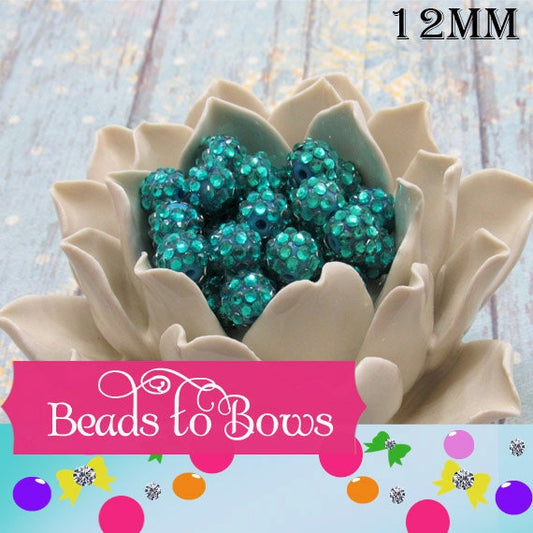12mm AB Teal Rhinestone Beads, Chunky Bubblegum Resin Beads,  Gumball Beads, Rhinestone Beads, 12mm Chunky Necklace Supply Beads