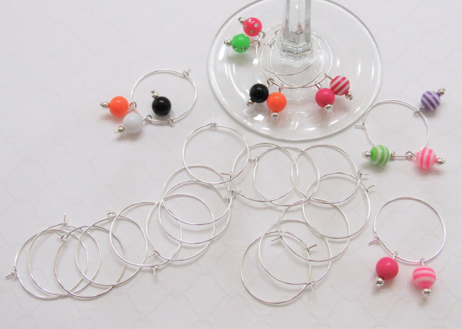 25mm Wine Glass Charm Holders, Shinny Silver Wine glass charms, Wine glass Hoops, Wine Glass Rings, Earring Hoops, Silver Earring Hoops
