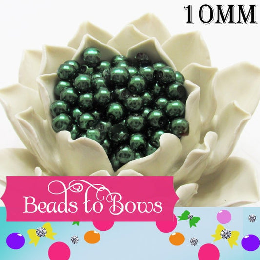 10mm Dark Green Bubblegum Glass Pearls, Bubblegum Pearls, Chunky Pearls, Gumball Pearl Bead, Bubblegum Pearl Necklace Supply, Jewelry  Pearl