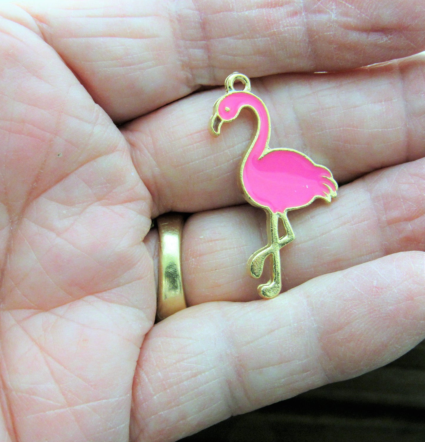 Pink Flamingo Flat Back Charms, Scrapbooks, Phone Cases, Purse Charm, Pink Flamingo Zipper Pull, Card Making Craft Supply, Gold Tone Charm