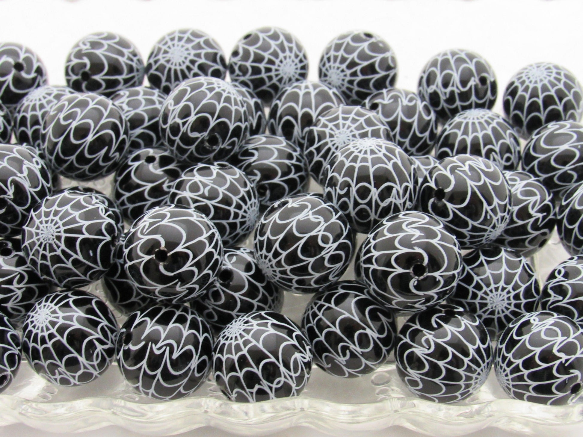 20mm Black Spider Web Beads, Halloween Beads, Black Pearls, Bubblegum Pearls, Faux Pearl Beads, Gumball Pearl Beads, Supply Beads