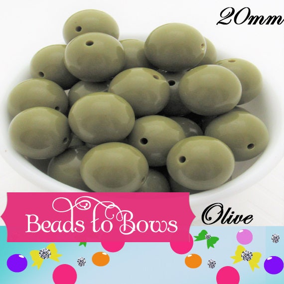 NEW 20mm Olive Green Beads, Chunky Necklace Supply Bead, Round Olive Green Acrylic Beads, Olive Green Bubblegum Beads, Chunky Camo Beads