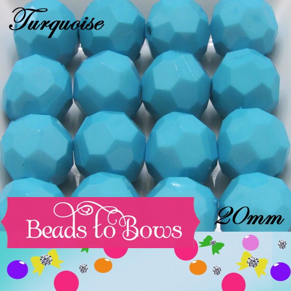 20mm Solid Turquoise Faceted Beads, 10ct Bubblegum Beads, Gumball Beads, Acrylic Bead, Bubblegum Bead, Solid Round Bead Chunky Necklace Bead