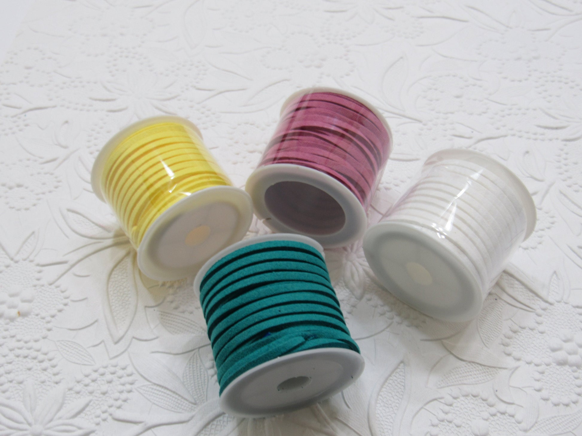 5M Roll Faux Teal, Yellow, White Suede Cord, 3 X 1.5mm Jewelry Making Cord, Suede Lacing, Bracelet String, 5M = 16 Feet